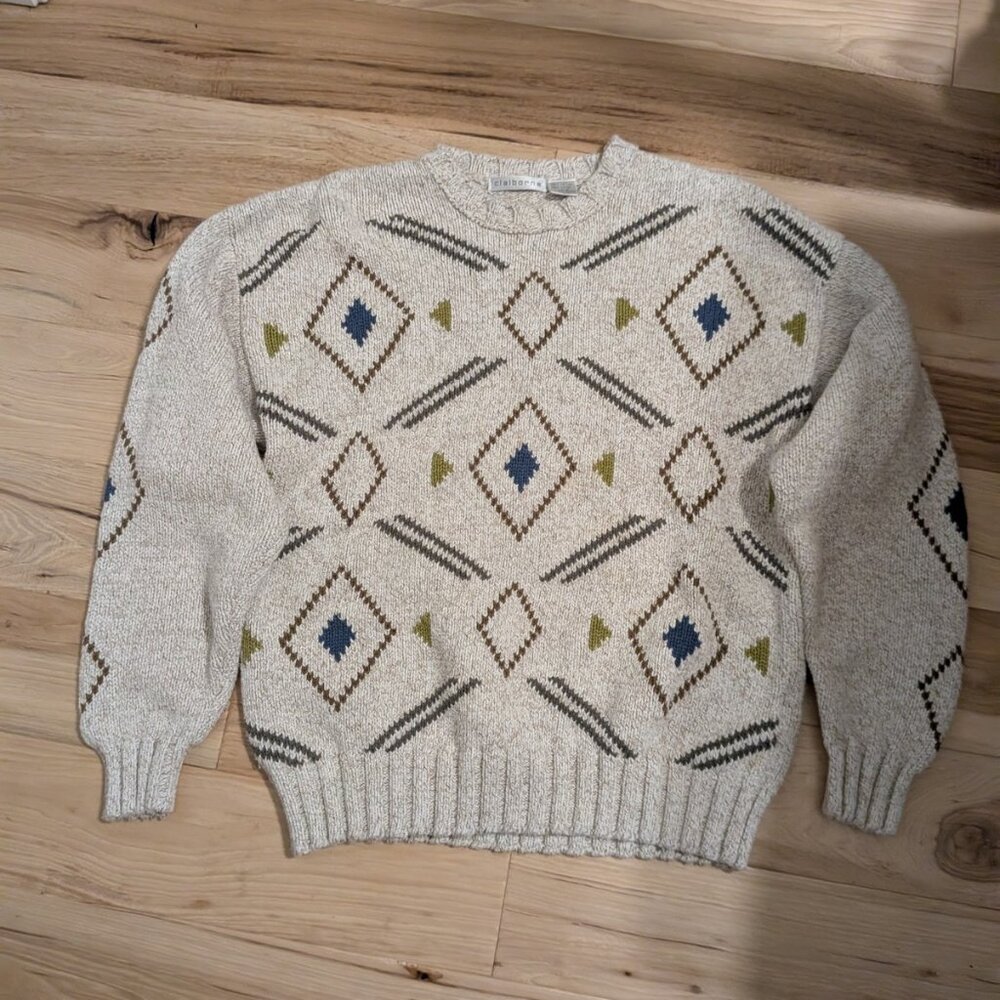 Vintage Claiborne Men's Cable Knit Geometric Pattern Sweater Size M